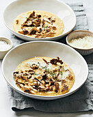 Two Bowls of Polenta with Roasted Mushrooms