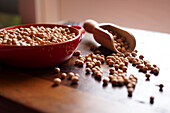 Dried high fiber, protein rich legume, garbanzo beans commonly known as chickpeas. Horizontal orientation.