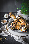 Homemade chocolate and fresh cream croissants