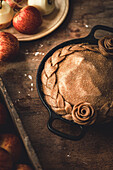 A Skillet Apple Pie in a rustic kitchen