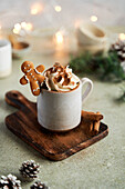 Hot Chocolate with Whipped Cream Gingerbread and Cinnamon