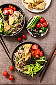 Fresh soba salad with noodles