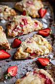 Strawberry Cream Cheese Scones on a baking tray