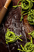 Fresh homemade Green spinach tagliatelle