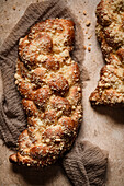 Fresh homemade challah bread in a kitchen