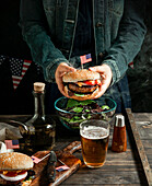 Beef burger with American flag, for the Independence Day of the USA