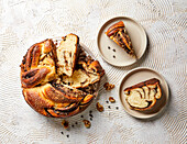 Fresh chocolate and walnut strudel bread