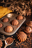 Homemade Moka Madeleine coffee cakes in a baking tray