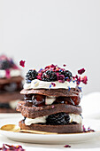 Black Forest cake with layers of chocolate cake, cherries and whipped cream