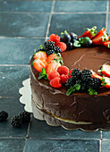 Homemade chocolate cake with fresh berries