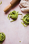 Fresh homemade green spinach tagliatelle