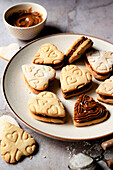 Alfajores heart-shaped biscuits with dulce leche