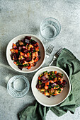 Tasty healthy baked vegetable salad served in the bowl