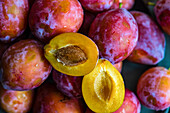 Close-up fresh organic and ripe plum fruits