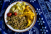 Bowl with Georgian fermented vegetables on the table