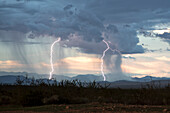 Thunderstorm with double lightning strike, Arizona, USA