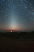 Zodiacal light over the sand dunes, Lut Desert, Iran