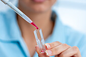 Scientist pipetting into cuvette