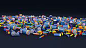 Pile of consumer batteries, illustration