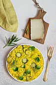 Saffron risotto with Brussels sprouts and Toma cheese