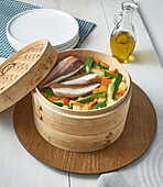 Steamed white fish with vegetables