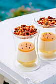 Panna cotta with citrus fruits and passion fruit coulis