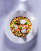 Fregola Sarda risotto with bouchot mussels and seafood