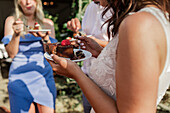 Summer coffee party with cake at a wedding reception