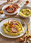 Stuffed chicken roulades with celeriac and mashed potatoes