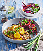 Barley barley risotto with potatoes and red cabbage salad