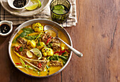 Thai beef soup with coconut milk and vegetables