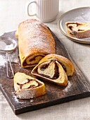 Nut strudel made from yeast dough