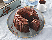 Chocolate bundt cake with rum and chocolate chips
