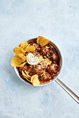 Chilli con carne meatballs from a pan