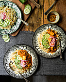 Indian paneer curry with pulao rice