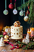 Gingerbread cake with gingerbread houses