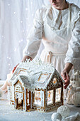 Large gingerbread house with icing colouring