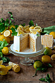 Lemon layer cake with almond meringue