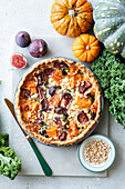 Pumpkin and fig tart with kale