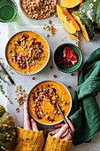 Pumpkin soup with savoury granola