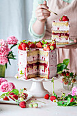 Layered strawberry mousse cake