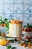 Tangerine cake on blue backround