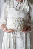 White cake with edible paper decoration