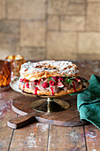 Choux pastry layer cake with chocolate cream and figs