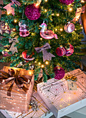 Presents under the decorated Christmas tree