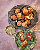 Cod croquettes with harissa and lime dip