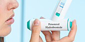Fenoterol hydrobromide medical inhaler, conceptual image