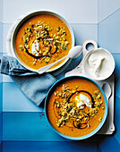 Moroccan roast carrot soup with spiced couscous and labneh