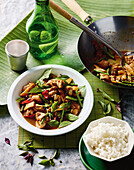 Thai-style chilli basil chicken with rice