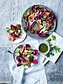 Vegetarian fig salad with bread and radicchio